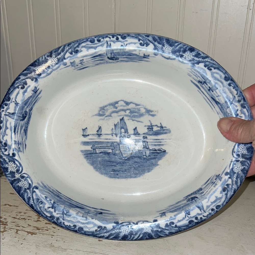 Antique Wedgwood Hague Serving bowl Dutch Transfer ware stamped porcelain